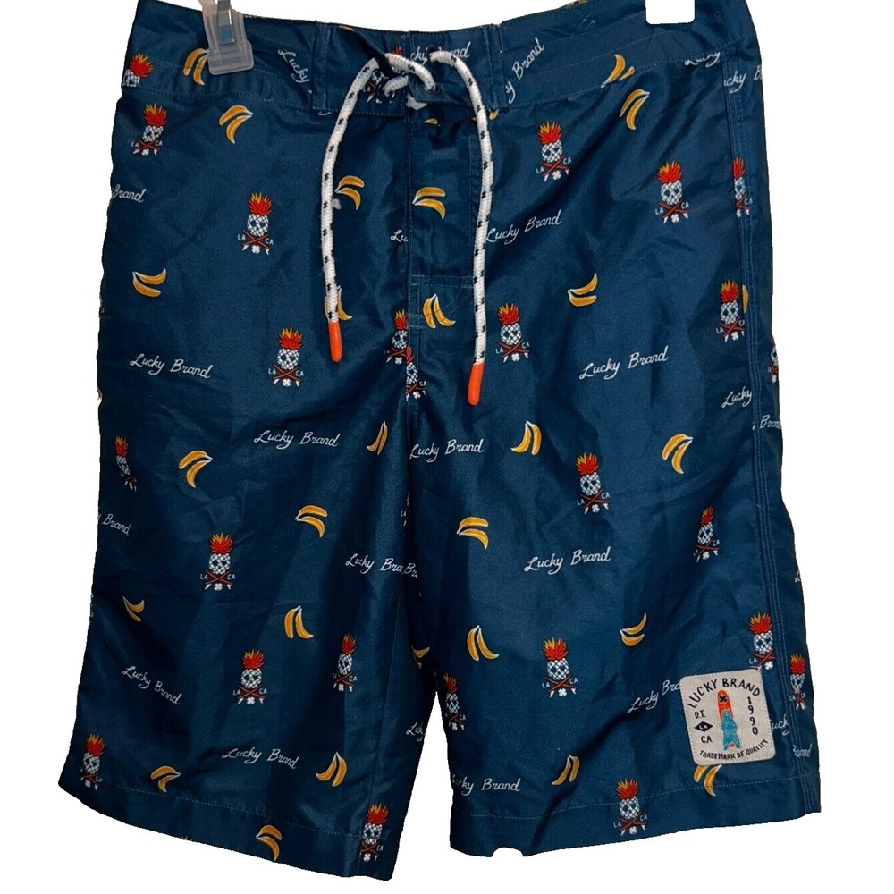 Lucky Brand Swim Trunks 18 Boys Teal‎ Pineapple Skull Banana Board Shorts